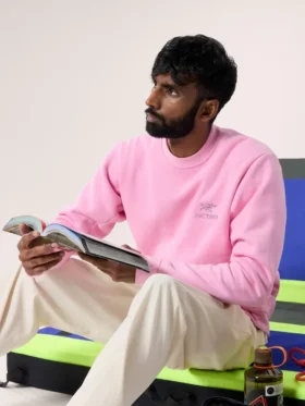 Emblem Fleece-Pullover mit Rundhalsausschnitt für Herren