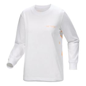 Kragg Cotton Bird Langarm-T-Shirt mit Rundhalsausschnitt „White Orange“