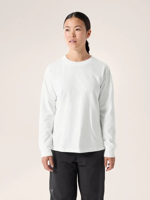 Kragg Cotton Bird Rundhals-Shirt mit langen Ärmeln für Damen