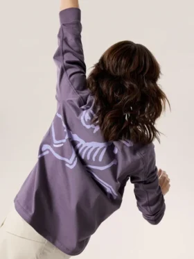 Kragg Cotton Bird Rundhals-Shirt mit langen Ärmeln für Damen