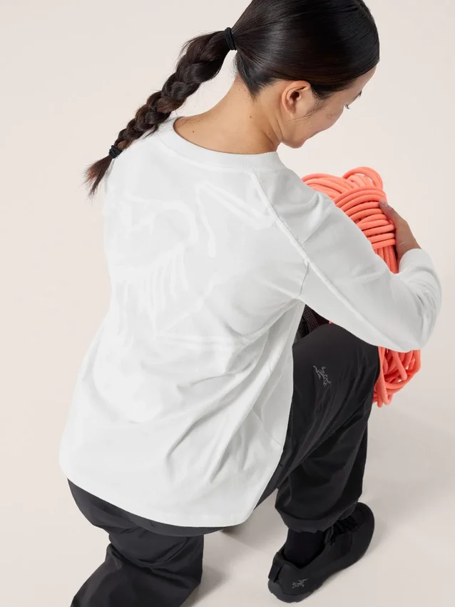 Kragg Cotton Bird Rundhals-Shirt mit langen Ärmeln für Damen