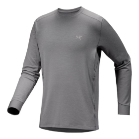 Rho Merinowolle-T-Shirt mit Rundhalsausschnitt und langen Ärmeln „Grey“