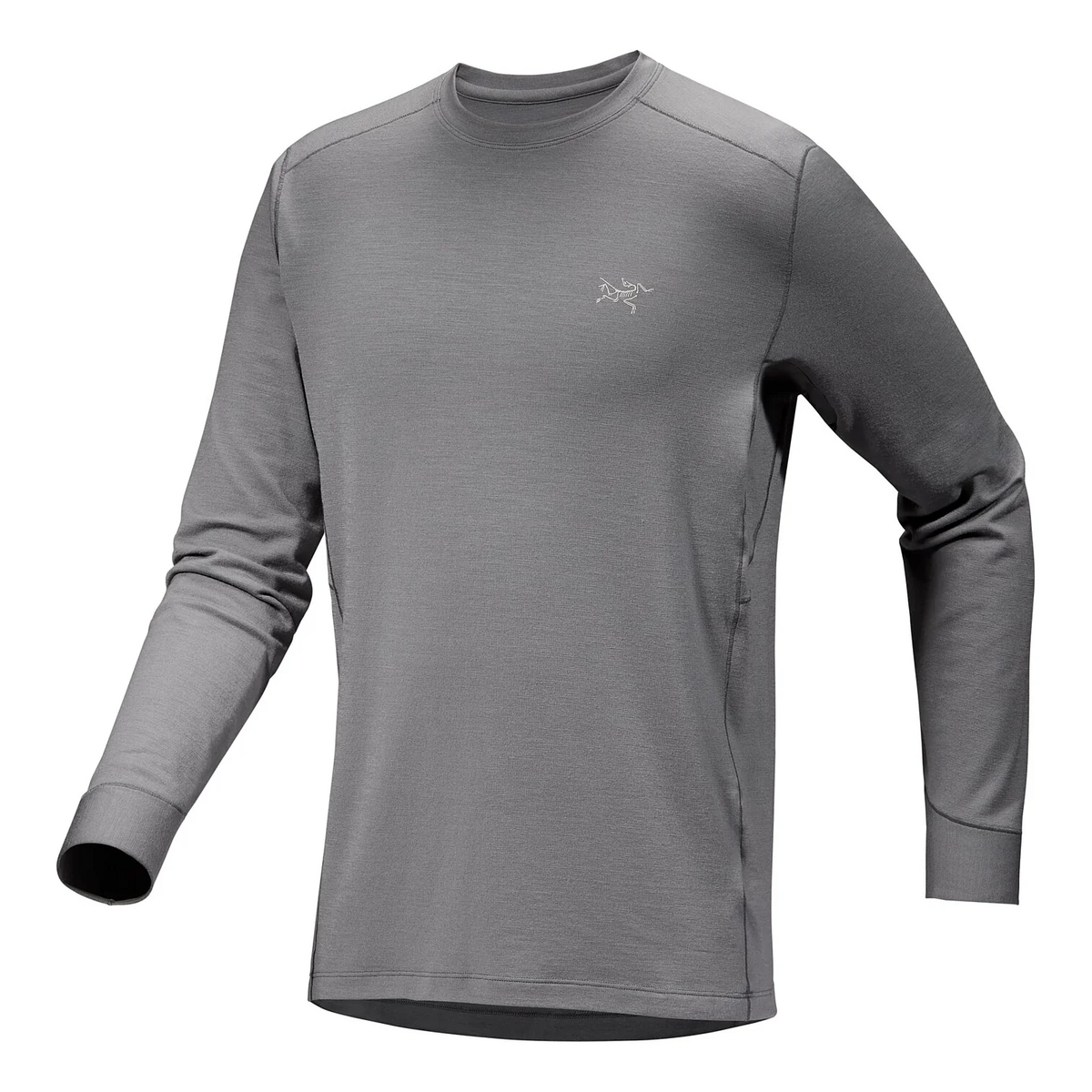 Rho Merinowolle-T-Shirt mit Rundhalsausschnitt und langen Ärmeln „Grey“